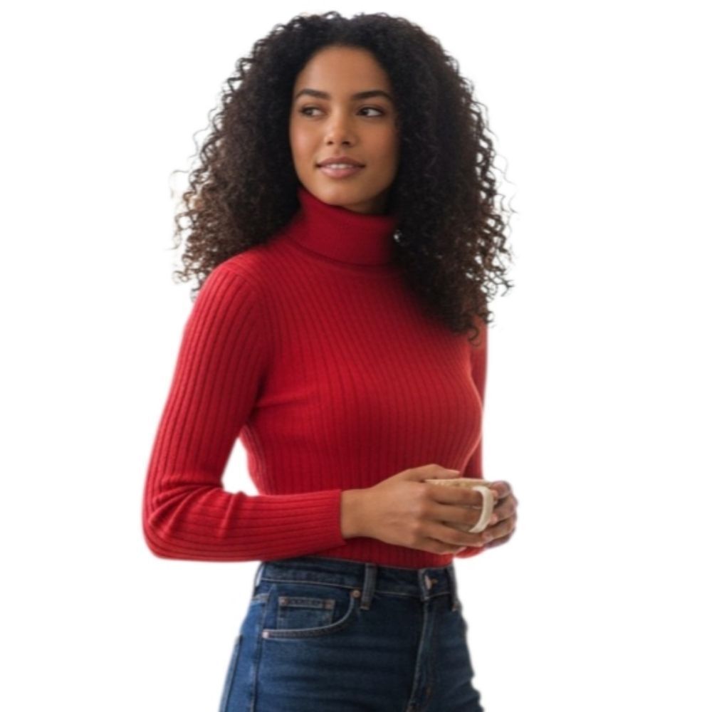 V28 Red Ribbed Turtleneck Sweater Sz.M EUC
